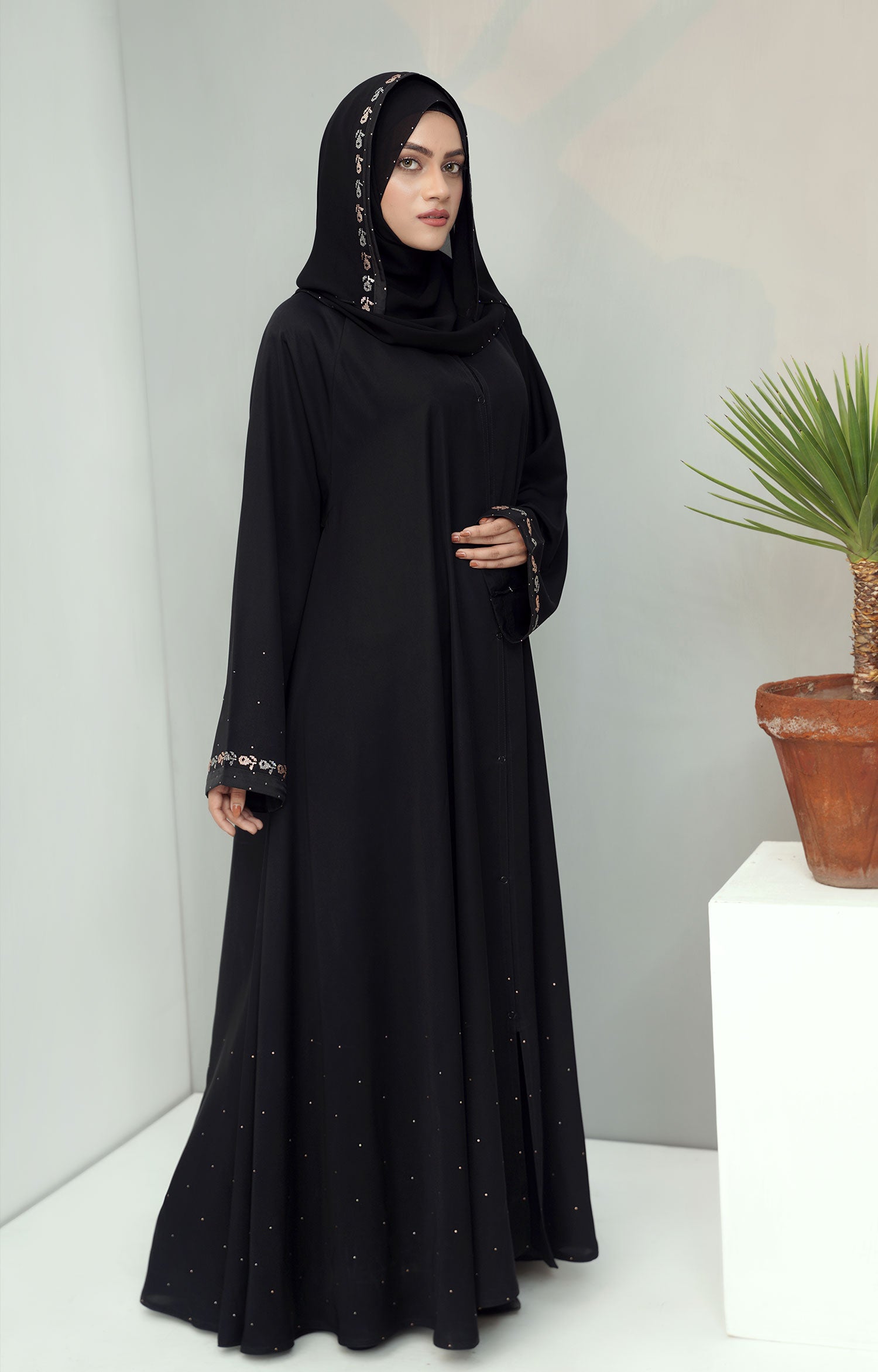 BLACK BERRY SWAROVSKI STONE WORK ABAYA