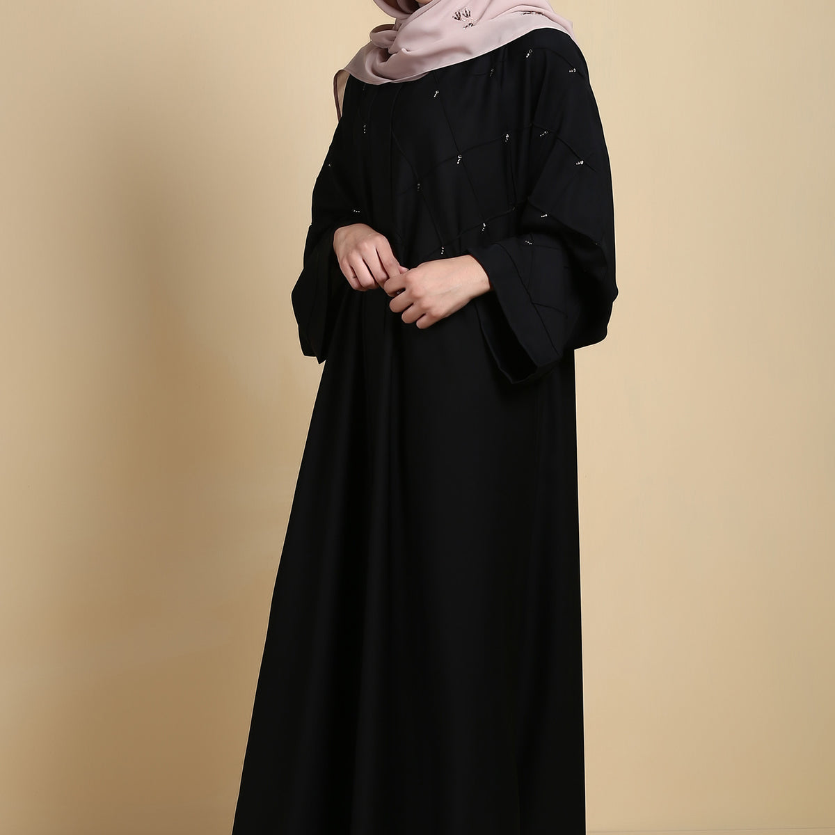 Minimalist Black Abaya Black Mesh Abaya